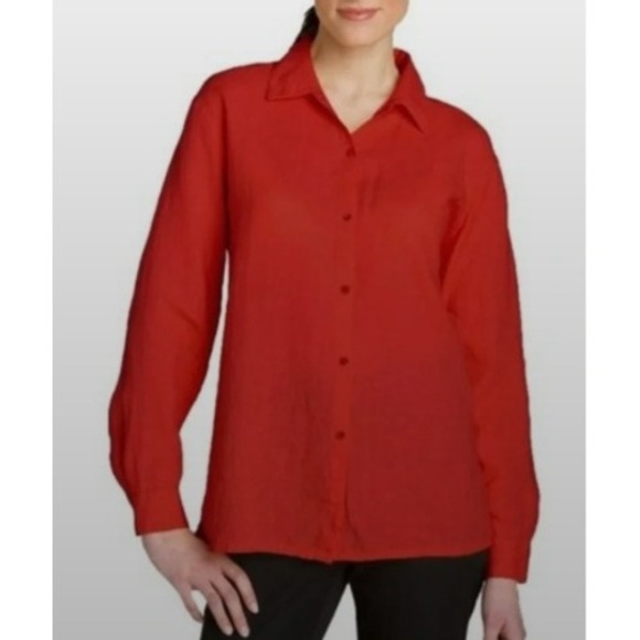 Eileen Fisher Tops - EILEEN FISHER 100% Organic Linen Button Down Shirt Regency Red Women Size Medium